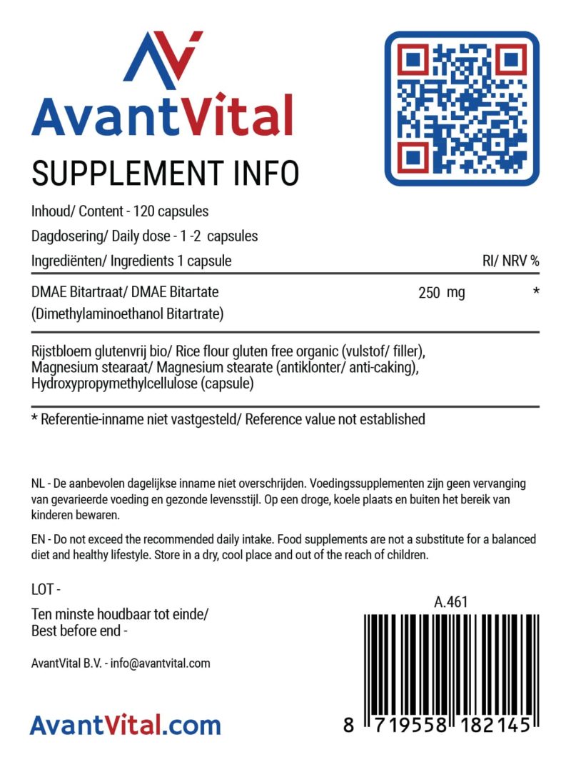DMAE Bitartrate – 250 mg AvantVital Next Valley 4