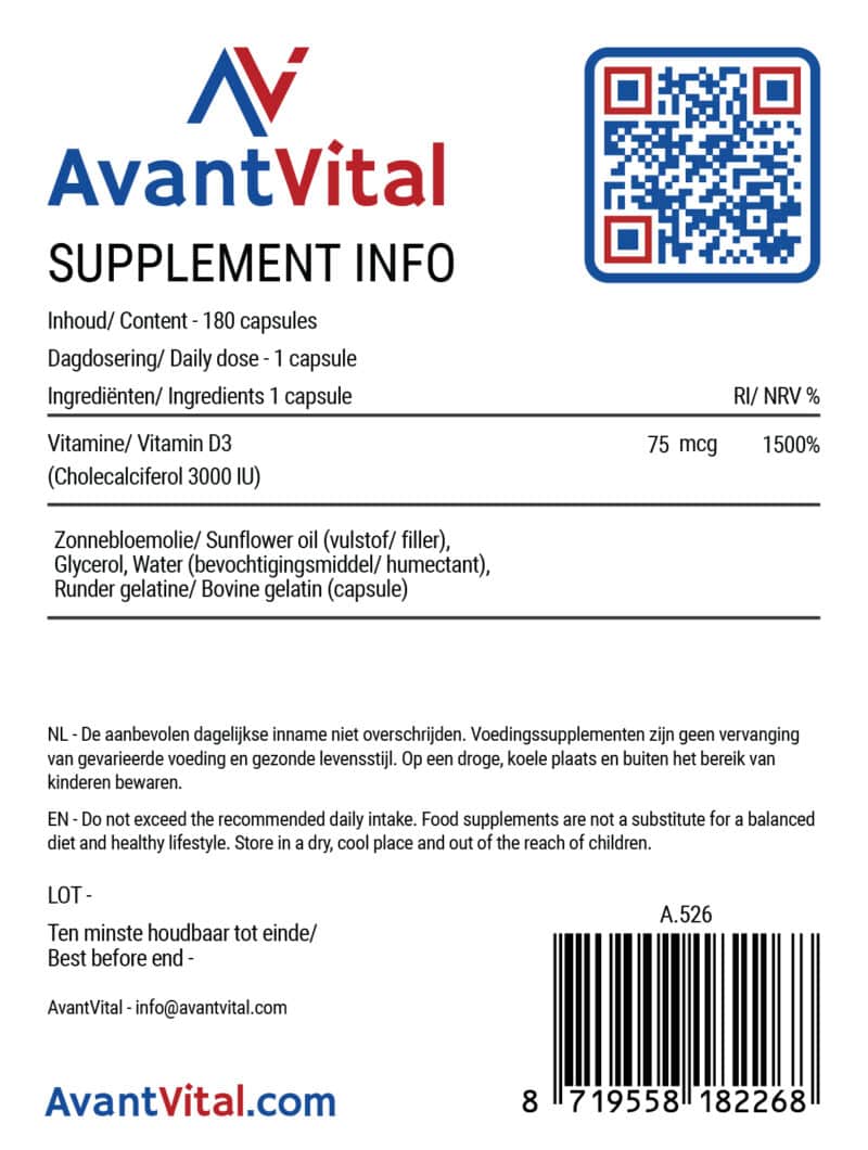 Vitamine D3 – 3000 IU AvantVital Next Valley 4