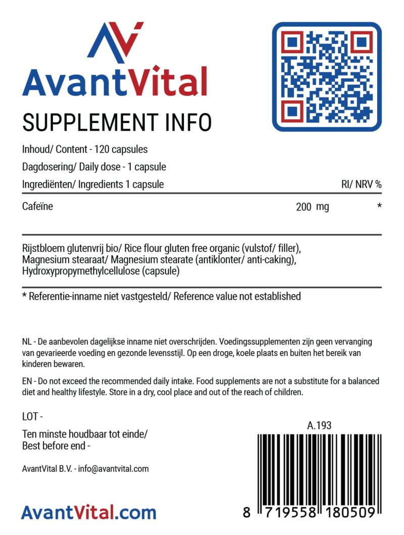 Caffeine – 200 mg AvantVital Next Valley 4